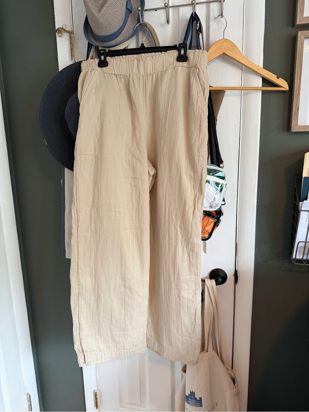 GAP Womens gauze Lightweight Beige Wide-Leg Linen Pants large